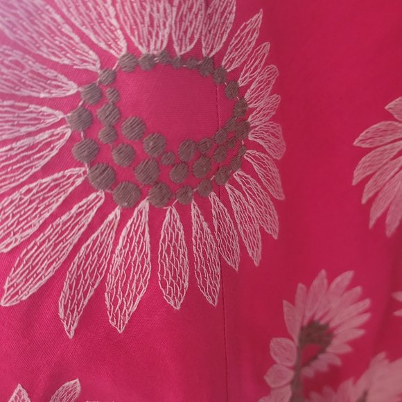 NIE + ZOE ~ Embroidered SUNFLOWERS Pink Flared Linen SKIRT ~ Size 6 ~ EUC - Picture 3 of 4